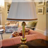 DL03. Pair of favrile glass and brass table lamps. 25”h 